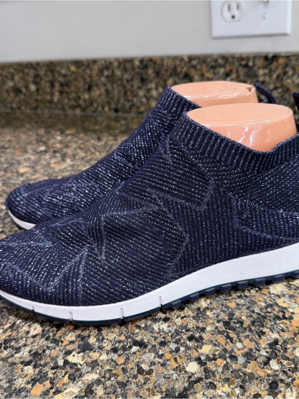 Jimmy choo Slip-On Knit Sneakers in Navy with Metallic Fleck 38
